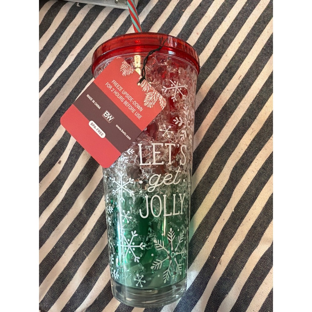 Zinny Freeze and Chill Gel Tumbler 20oz Christmas Lets Get Jolly Snowflake Red